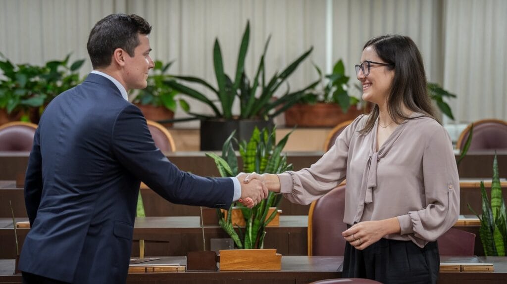 a photo of a man in a suit shaking hands with a wo 3OWZb0cRES5B9spn2s Zg y4k1Tj6YSsyiXisWboJZQw